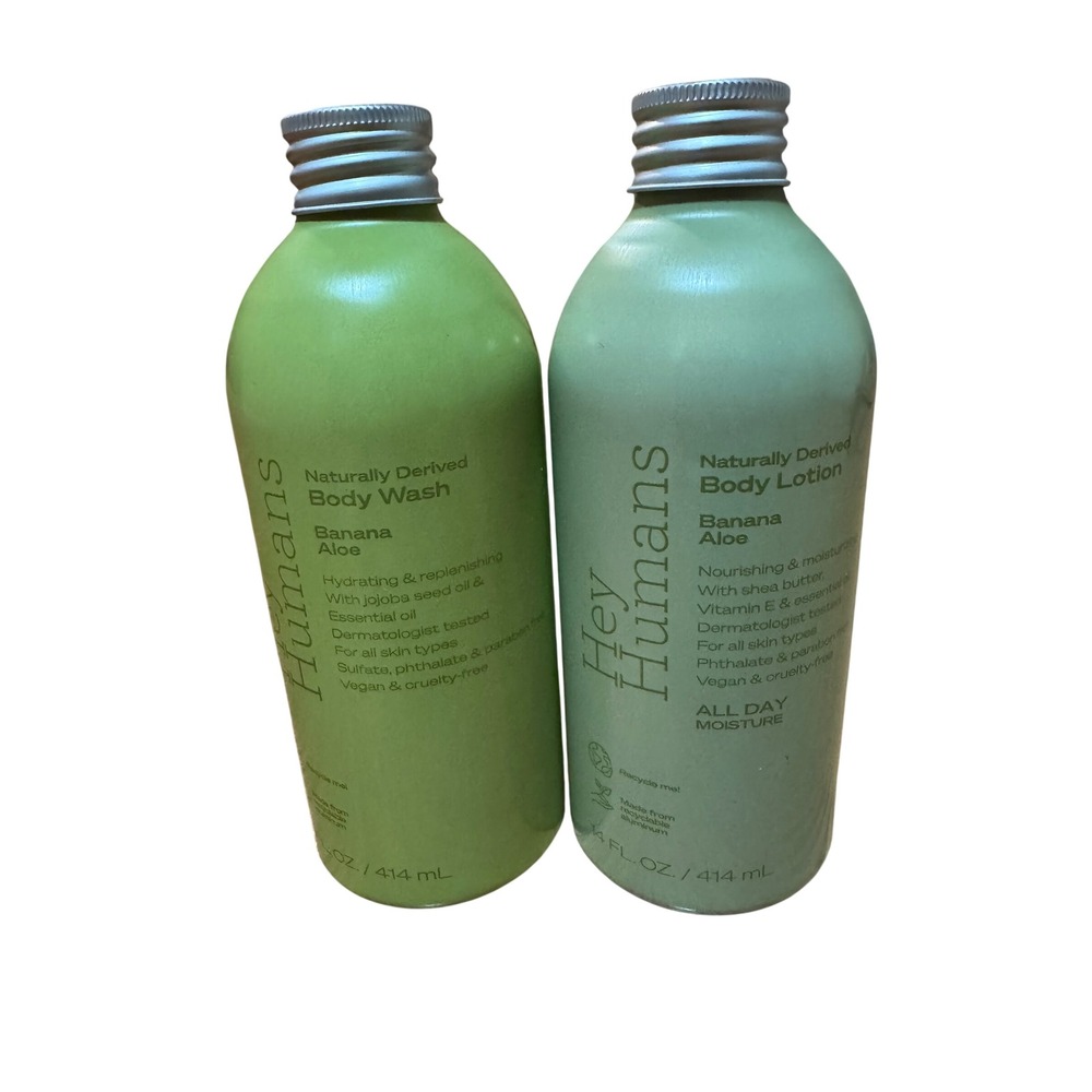 Hey Humans Body Wash & Lotion Set Banana Aloe Natural Skincare 14 oz Each